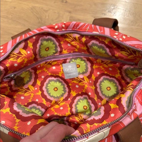 Amy Butler for Kalencom Floral Red and Pink Weekender Tote Bag - Picture 7 of 12